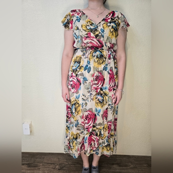 Band of Gypsies Floral Pink/ Yellow/Maxi Long Dress Boho Women's sz Larg Cottage - Picture 13 of 14